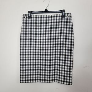 Balenciaga Women's dry wool Vichy black and white gingham skirt with slit NWT 36
